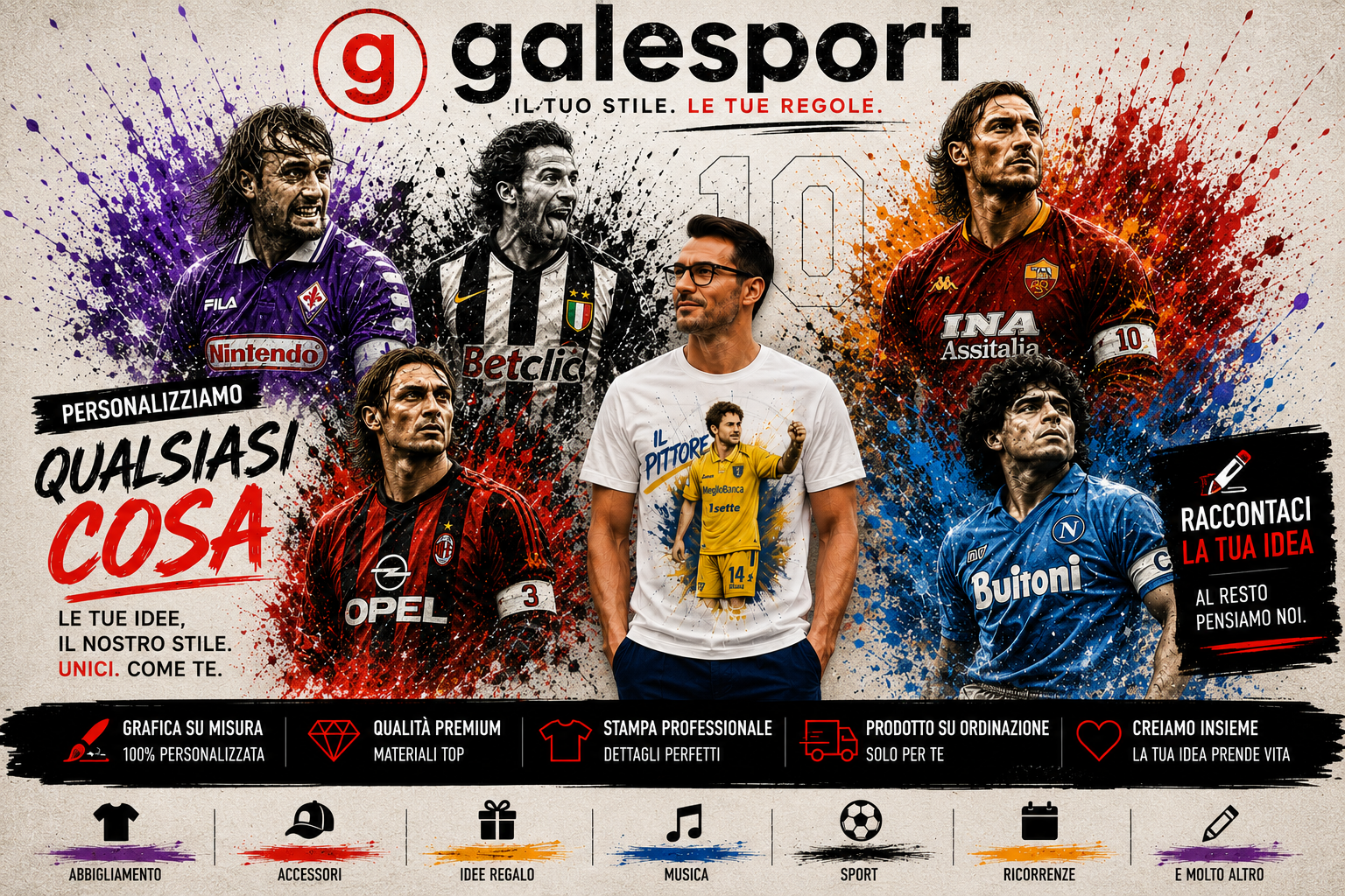 Copertina finale GALESPORT Personalizzazioni con cinque Icone da Stadio
