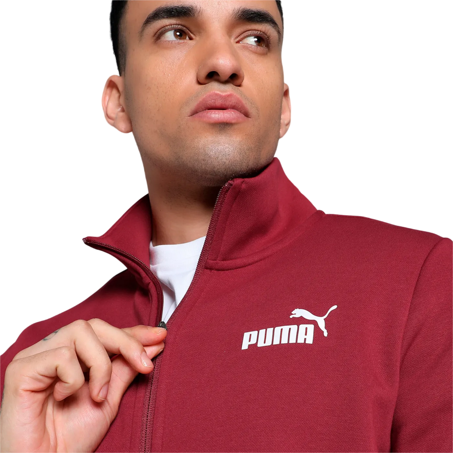 Puma tuta da uomo in cotone con cerniera Clean Sweat Suit FL 585841-13 rosso scuro-nero
