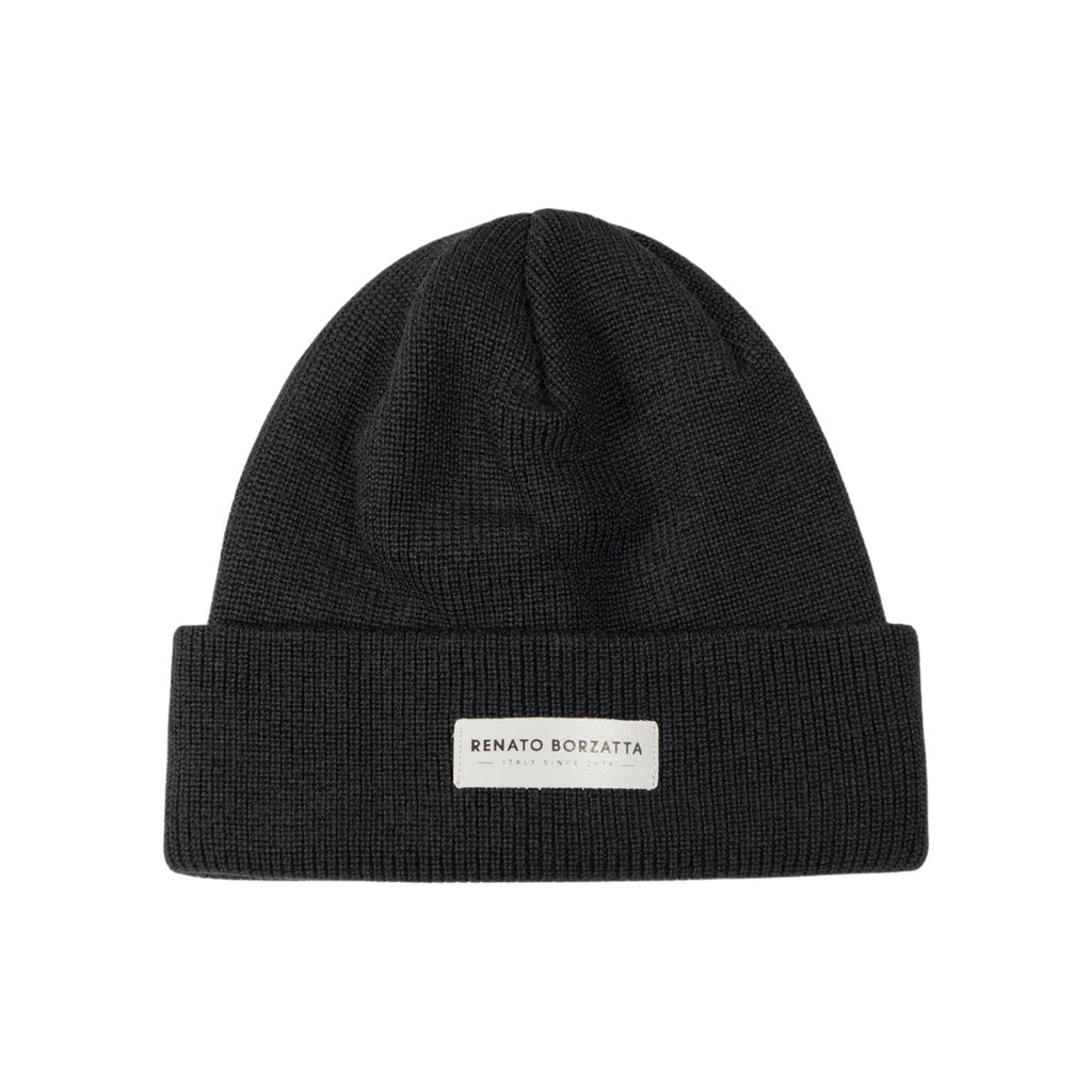 RB5001A | MONVISO Mixed Wool Double Layer Knitted Cap Made in Italy. Color Black - One Size