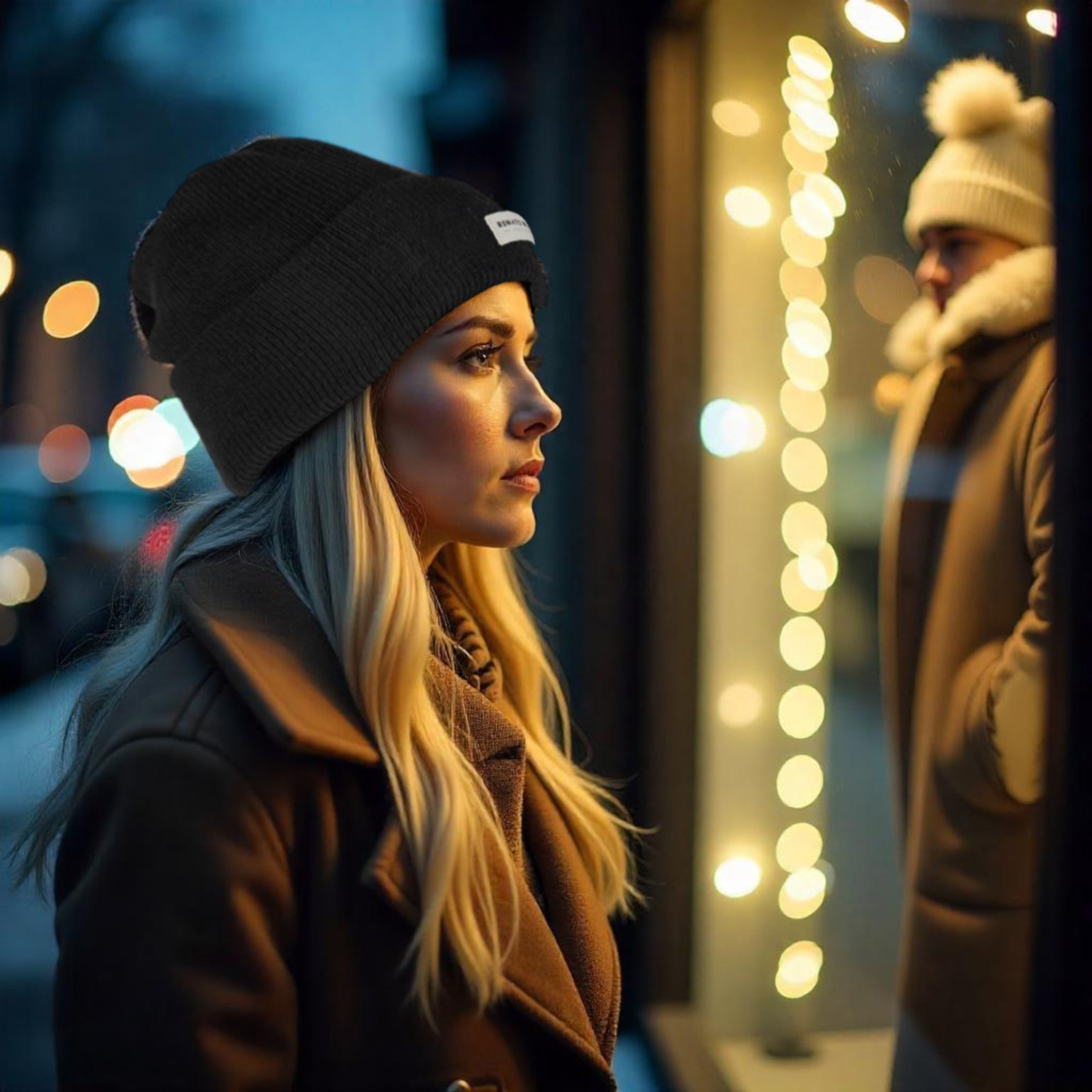 RB5001A | MONVISO Mixed Wool Double Layer Knitted Cap Made in Italy. Color Black - One Size