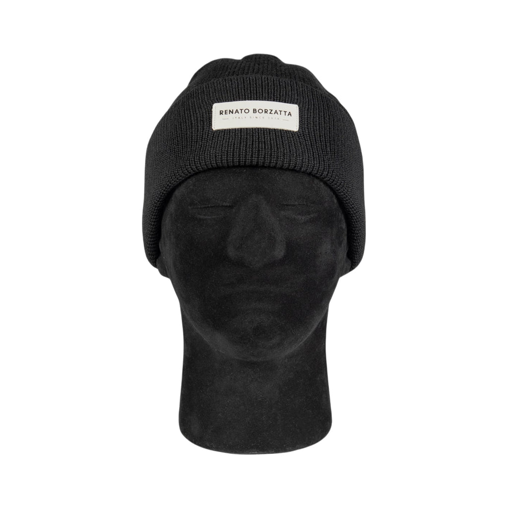RB5001A | MONVISO Mixed Wool Double Layer Knitted Cap Made in Italy. Color Black - One Size