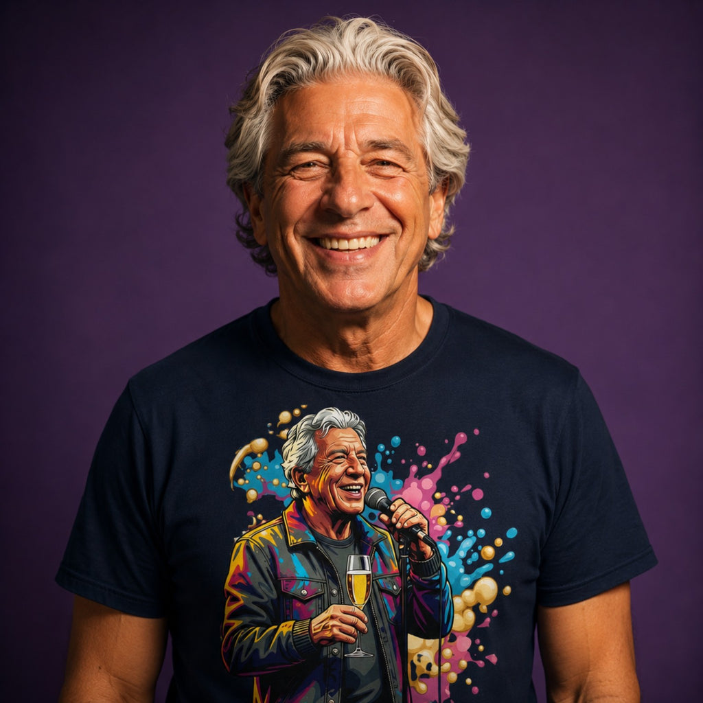 T-shirt personalizzata GALESPORT ispirata a Peppino di Capri e Champagne, indossata