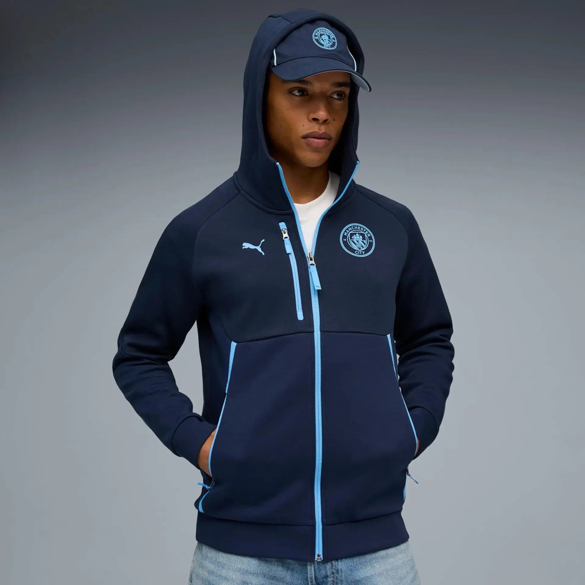 Felpa Calcio Puma PUMATECH FZ Full Zip Hoodie Manchester City Blu 2025/2026 Fairplay Store Cosenza
