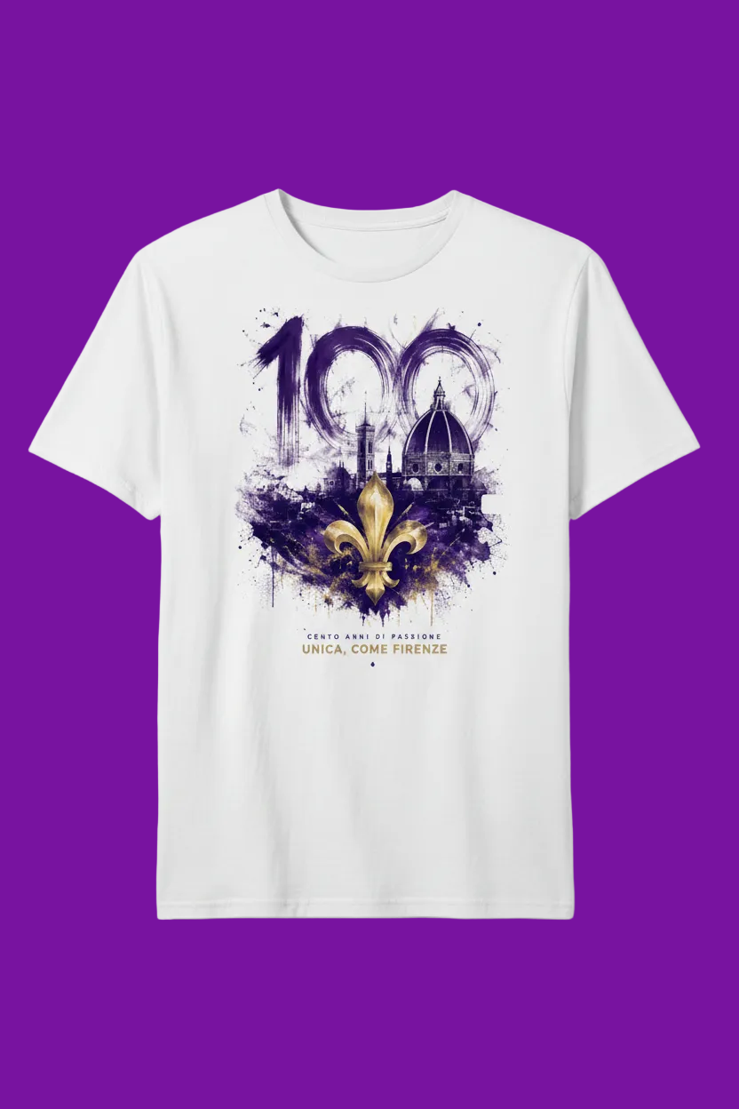T-shirt Firenze 100 Centenario Viola 1926-2026 - mockup realistico